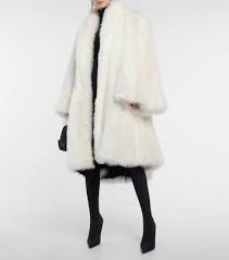 Bb Faux Fur Coat In White Balenciaga