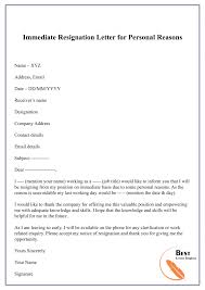 Resignation Letter For Personal Reason Format Sample Example