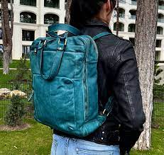 Teal Blue Large Soft Leather Backpack Unisex Teal Blue - Etsy