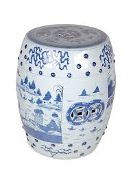 Chinoiserie Large Blue White Garden Stool