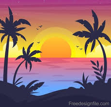 Summer Seashore Sunset Landscape Vector Design 06 Free Download