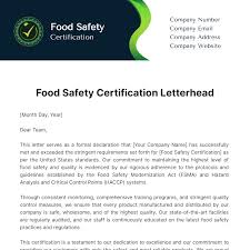 food safety certification letterhead