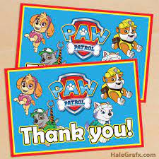 With these printables you can also use them for other things, from bag tags or other types of favour bags. Free Printable Paw Patrol Thank You Card