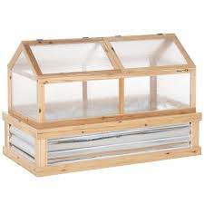 Outsunny Raised Garden Bed With Greenhouse Top Garden Wooden Cold Frame Greenhouse Flower Planter Protection 48 X24 X32 25 Natural