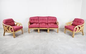 mid century bamboo sofa set 1980s