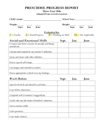 Daycare Report Card Template Credit With Free Printable Preschool