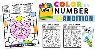 addition color by number superstar