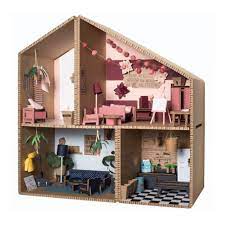 Modern diy miniature house made from cardboard box merchandise shop: Diy Cardboard Doll House Pink Koko Cardboards Toys And Hobbies Cardboard Crafts Kids Diy Barbie House Cardboard Toys