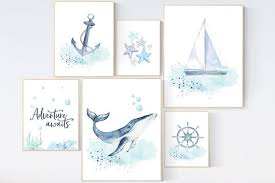 Nursery Decor Boy Nautical Whale Print