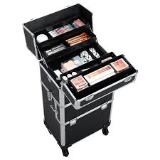 smilemart 3 in 1 aluminum pro rolling makeup case salon cosmetic technician organizer size 14 2 x 9 4 x 30 7 inch lxwxh black