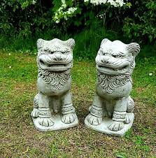 Pair Chinese Foo Dogs Stone Garden