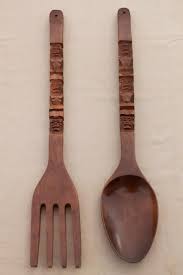 60s Vintage Carved Wood Fork Spoon
