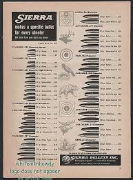 1955 Sierra And Hornady Bullets Ammunition Chart Print Ad W