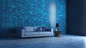 blue tile pattern living room interior