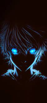 boy with blue glowing eyes anime