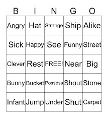 synonym bingo card