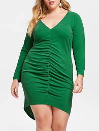 Plus Size Ruched Low Cut Bodycon Dress