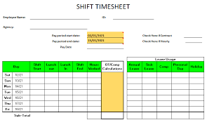 shift timesheet template free