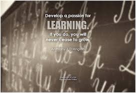 Develop a passion for learning (text over chalkboard with alphabet in background)