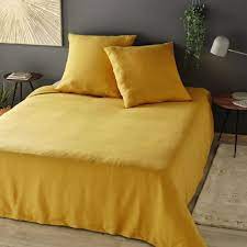 mustard yellow washed linen bedding set