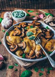 spinach ravioli with mushrooms vegan