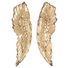Antique Gold Polyresin Angel Wings Wall Art