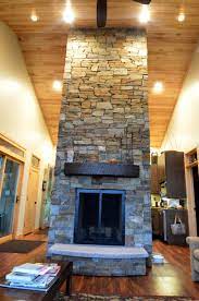 Natural Stone Fireplace In Vaulted