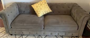 tufted microfiber low back gray sofa