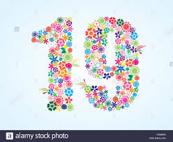 Vector Colorful Floral 19 Number Design Isolated On White