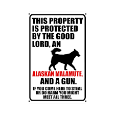 alaskan malamute dog sign dog warning