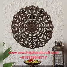 Brown Wooden Shilpi Hand Carved Round
