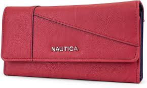 Nautica men's leather trifold wallet, gunwale tan, one size. Nautica Money Manager Rfid Women S Wallet Clutch Organizer Fuego Red Buff Amazon Com