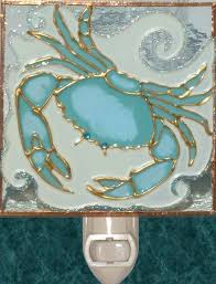 Blue Crab Lover Gift Stained Glass Crab Night Light Wall Etsy