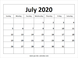 July 2020 Calendar September Calendar July Calendar