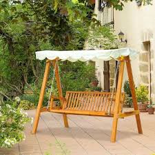 Garden Swing Chair Wooden Cream 3