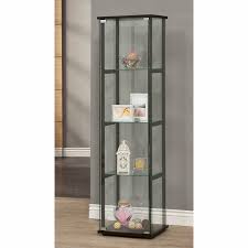 Chf furniture tall corner curio cabinet lighted traditional mirrored 5 shelf antique brown. Tall Curio Cabinet Display Shelves Glass 4 Shelf Luxury Furniture Black Frame For Sale Online Ebay