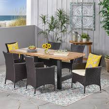 Sina Outdoor 7 Piece Wicker Dining Set With Concrete Table And Cushions