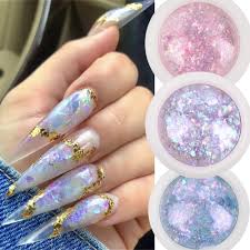 4 jars opal flakes nail sequins purple