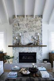 Whitewash Stone Fireplace