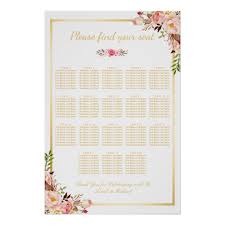 18 Tables Wedding Seating Chart Floral Gold Frame