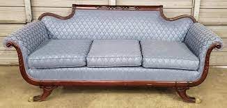 Mahogany Duncan Phyfe 3 Cushion Blue Sofa