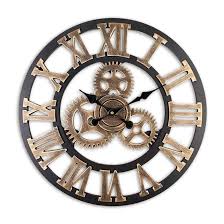 Vintage Wood Wall Clock Gear Design