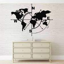 Wall Art World Map Compass Continent