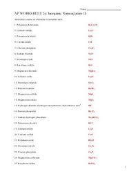 Nomenclature Rules Worksheet