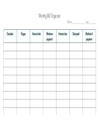 Bill Organizer Sheet Printable Monthly Bill Organizer Spreadsheet