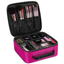 tradevast makeup cosmetic storage case box with adjule compartment pink