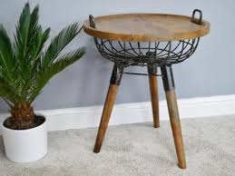 Side Table Metal Wood Basket Urban