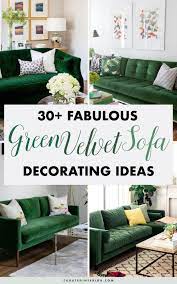 green velvet sofas in cozy living rooms