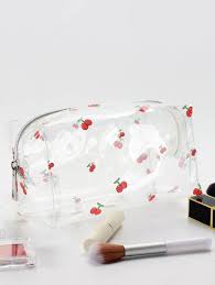 cherry print clear square makeup bag