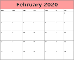 2020 February Calendar Printable Template Pdf Word Excel